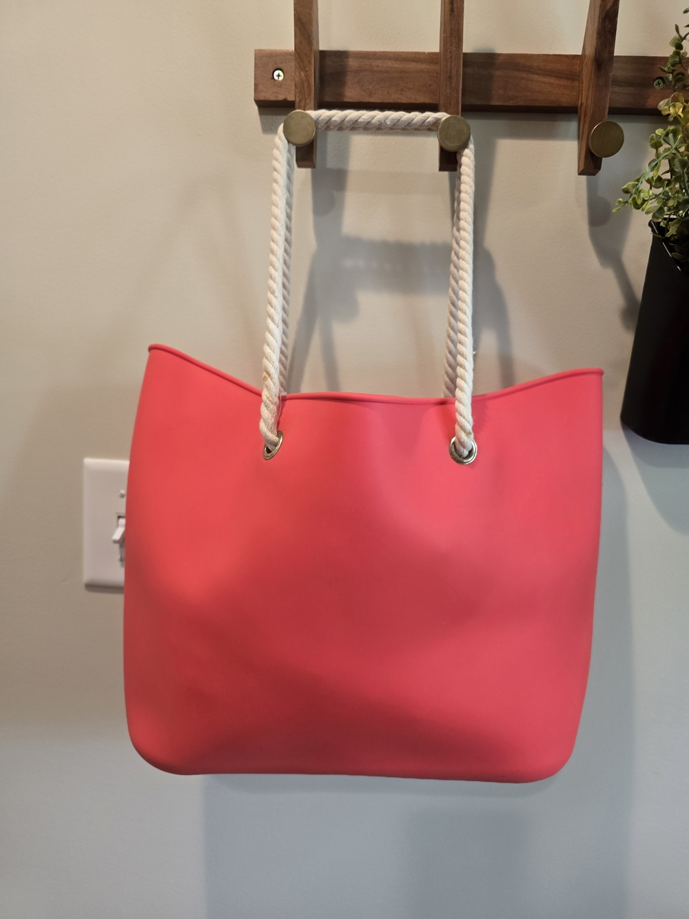 3pc Red Rope-Handle Tote Bag Set
